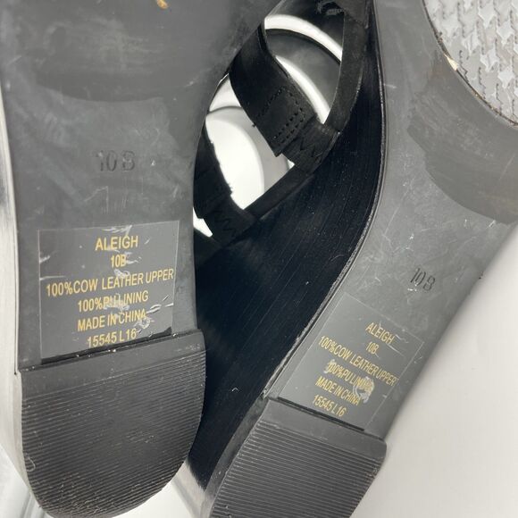 Lauren Ralph Lauren Sandals Linda Black Leather Wedge Thong Dressy Summer 10B - Picture 8 of 9